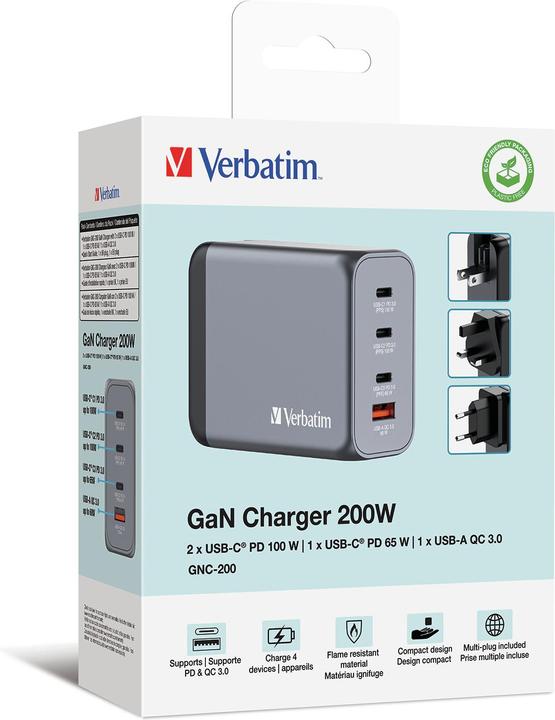Actual product image Verbatim GNC-200 GaN Charger (200 W)