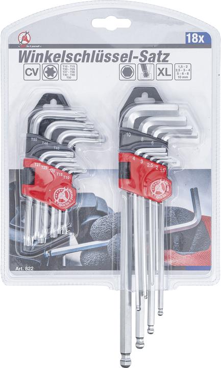 Produktbild BGS Winkelschlüssel-Satz lang T-Profil (für Torx) T10 - T50 / Innensechskant 1,5 - 10 mm 18-tlg. (T-profil)