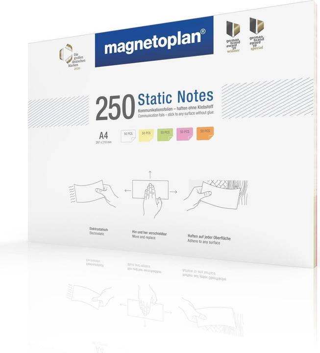 Produktbild Magnetoplan Haftnotiz Static Notes, DIN A4, 250 Stück sortiert (297 x 210 mm)
