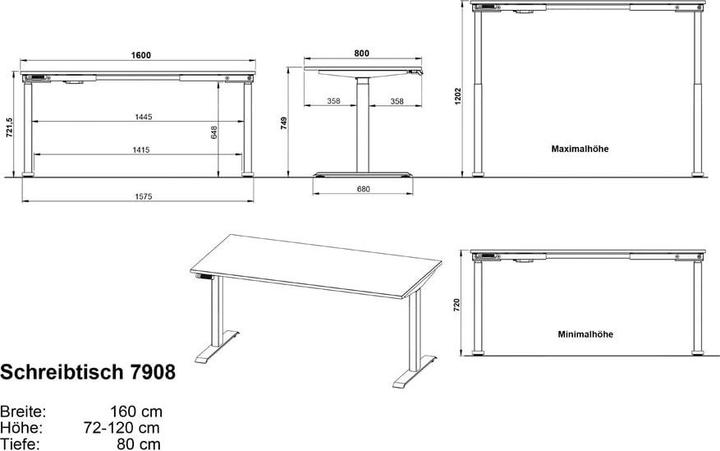 Actual product image Germania JET height-adjustable desk grandson oak rectangular, T-leg frame black 160.0 (160 x 72 cm)