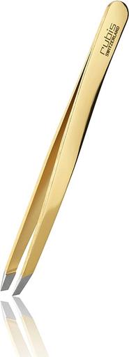 Actual product image Rubis Tweezers Shiny with case, oblique, gold