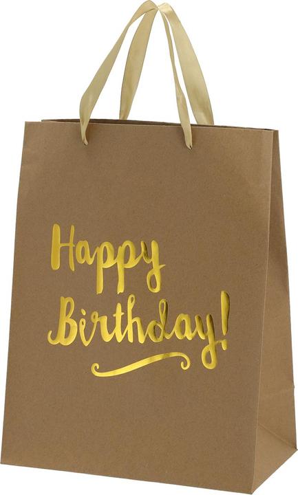 Image du produit Natura Punto Sac cadeau en papier kraft Happy Birthday avec anse et écriture dorée, 27 x 34 x 15 cm (Pochette cadeau)
