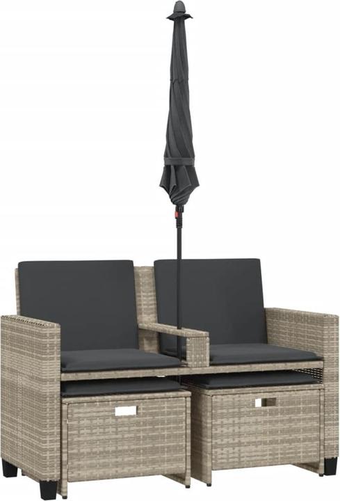 Image du produit VidaXL Canapé de jardin 2 places Parasol Tabouret Banc de jardin Gris clair Poly rotin