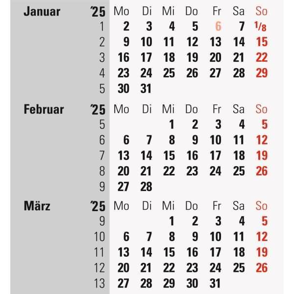 Produktbild Rido 3-Monats-Kalender Tisch 2025 schwarz (Deutsch)