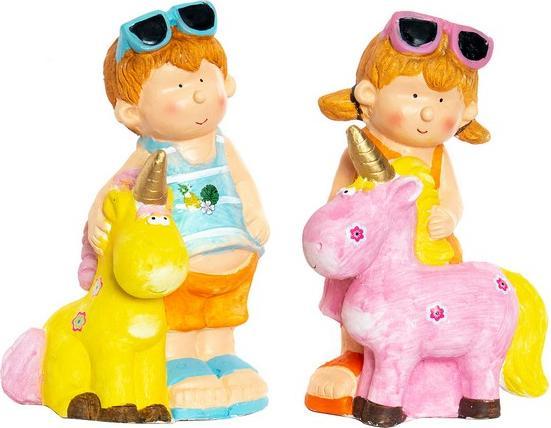Produktbild DKD Home Decor Deko-Figur Fiberglas Blau Rosa Einhorn Kinder 23 x 19 x 40 cm Mediterraner