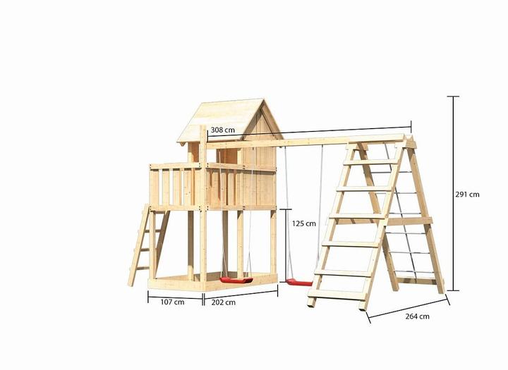 Produktbild Akubi Karibu Kinderspielhaus Frieda Fichte inkl. Schaukelanbau Doppel