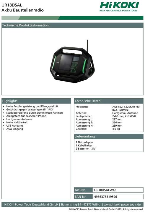 Actual product image Hikoki Job site radios (FM, AM)