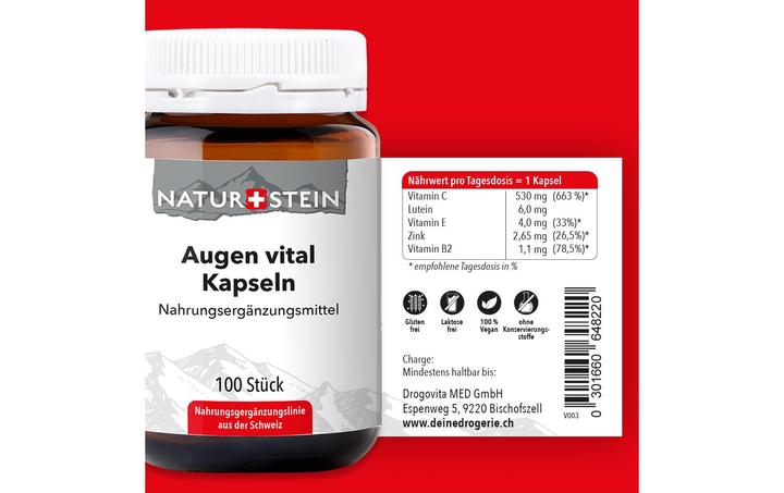 Valori nutrizionali e ingredienti Naturstein Tappi vitali per gli occhi (100 Pezzo/i, Pillole, 154 g)