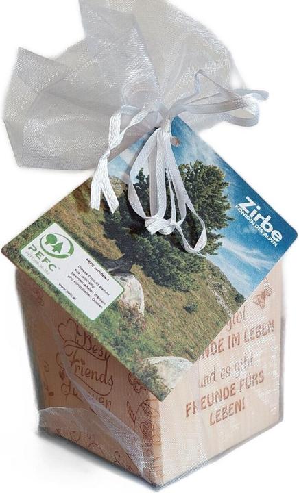 Produktbild ZNatur Zirben Holz Teelichthalter Würfel & Glas Dekogeschenk mit Gravur Es gibt Freunde im Leben No. (1 x)