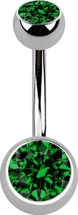 Produktbild Star Piercing Banane silber mit zwei Kugeln silber Kristall grün (ohne Messing, Titan G23)