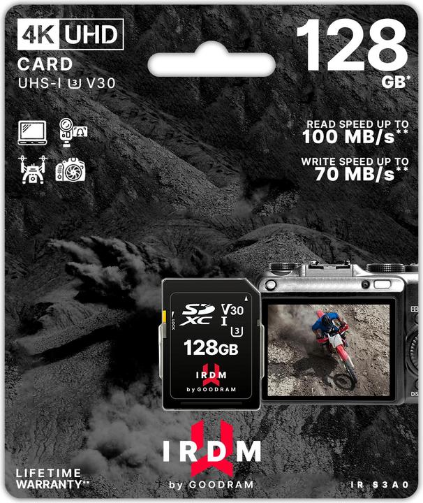 Image du produit Goodram IR-S3A0-1280R12 Carte mémoire SDXC UHS-I (128 Go, SDXC, U3, UHS-I)