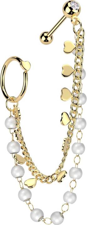 Produktbild Star Piercing Micro Barbell vergoldet mit Kugel und Kugeln Kristall silber doppelte Verbindungskette Perlen Ring H (Messing, Chirurgenstahl 316L)