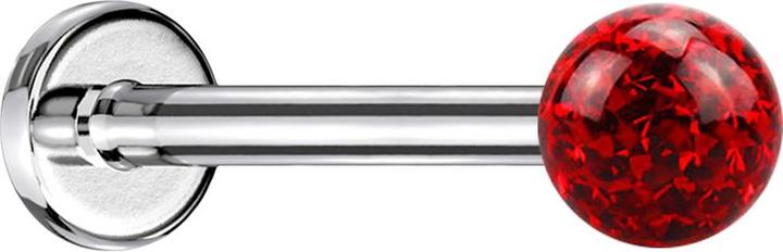 Produktbild Star Piercing Micro Labret silber mit Kristallkugel rot und Epoxy Schutzschicht (ohne Messing, Chirurgenstahl 316L)