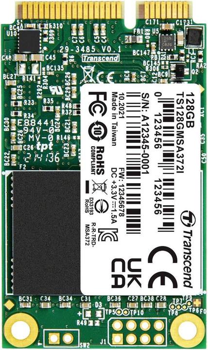 Actual product image Transcend 128 GB Internal Hard Disk Drive 6.35 cm (2.5 inch) SATA III TS128GMSA372I (128 GB, mSATA)