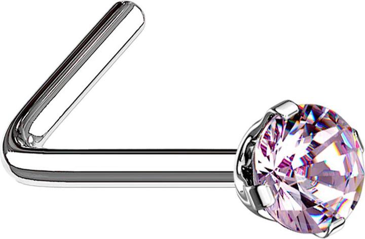 Immagine prodotto Star Piercing Borchia nasale angolata in argento con cristallo rotondo rosa incastonato (Acciaio chirurgico 316L)