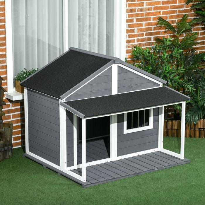 Image du produit Swisshandel24 Niche en bois massif pour petits animaux Niche pour chien avec terrasse Toit en asphalte Niche (Niche pour chien)