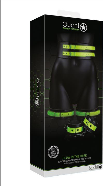 Productafbeelding Ouch! Dijbeenboeien met riem en handboeien - Glow in the Dark