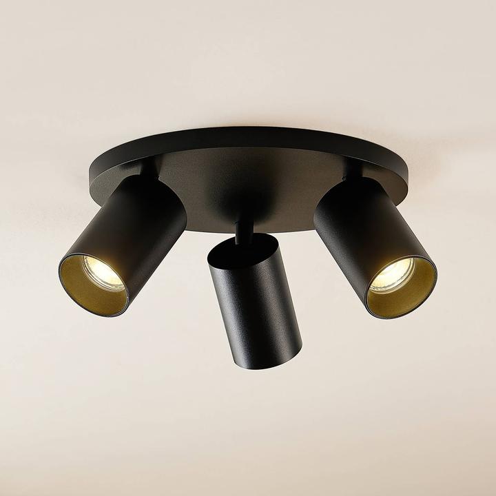 Actual product image Arcchio Brinja ceiling spotlight, round 3-light, black (GU10)