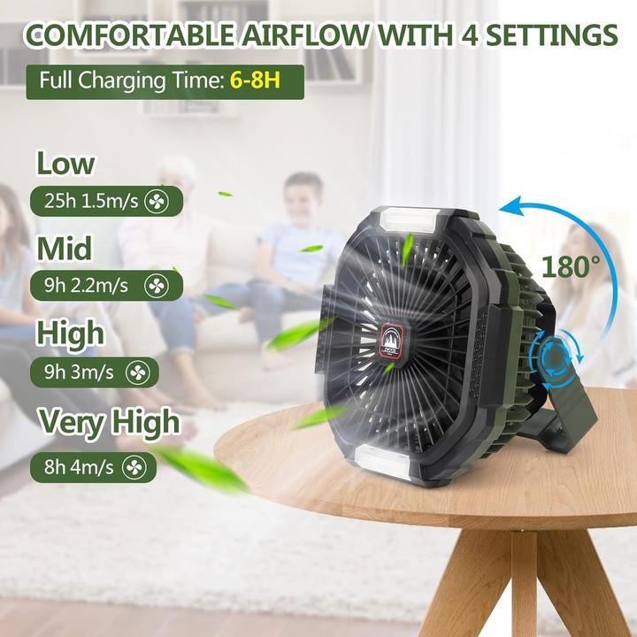 Produktbild Zwoos USB Campingventilator mit LED-Licht, Fernbedienung