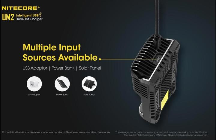Immagine prodotto Nitecore Caricatore USB UM2 (1 pz., 14500, 16340, 18650, 26650, Caricabatterie senza batteria)