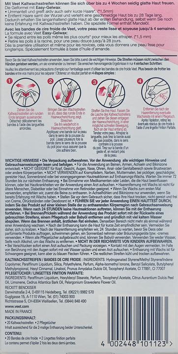 Image du produit Veet Bandes de Cire Froide Corps Peaux Sensibles Pure (446.50 ml, 20 x, 76 g)