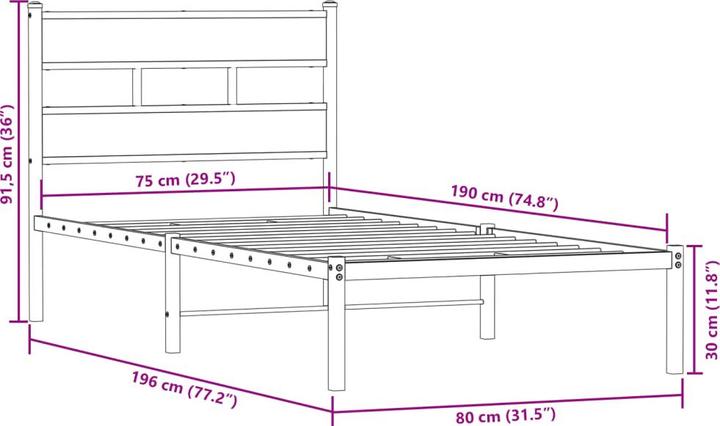 Actual product image VidaXL Metal bed Bed frame Bed Slatted frame Double bed without mattress 183x213cm (183 x 213 cm)