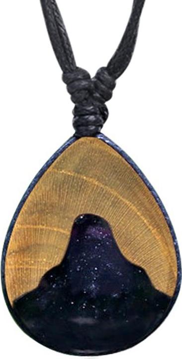 Immagine prodotto Star Piercing Collana nera con ciondolo a goccia glitterato epossidico nero in legno di teak (Organico, senza ottone)