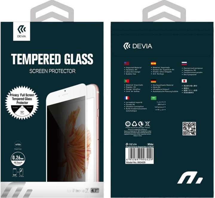 Produktbild Devia iPhone 8 Plus Privacy Tempered Glass White (Apple iPhone 8 Plus)