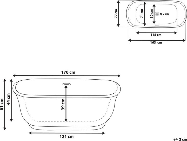 Actual product image Beliani Bathtub free-standing gold oval 170 x 77 cm TESORO (259 l, 170 cm, 77 cm)