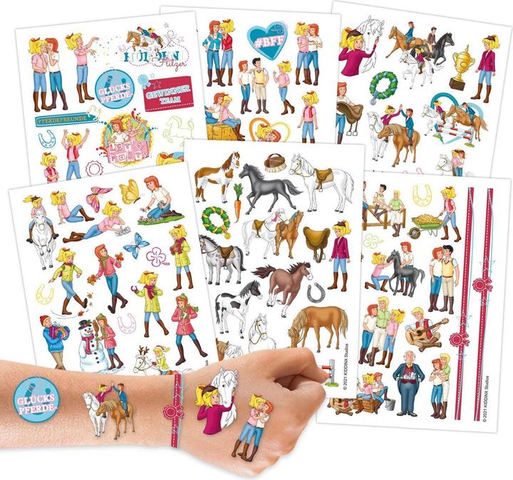 Produktbild Papierdrachen Kindertattoo Set - Bibi und Tina (100 Stück auf 6 Bögen)