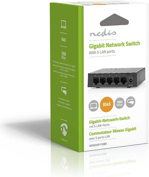 Immagine prodotto Nedis Switch di rete | Velocità cablata: Gigabit | Numero di porte Ethernet: 5 (5 Porti)