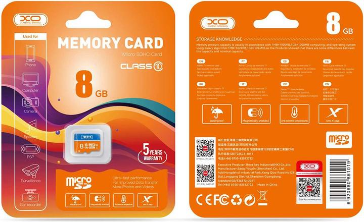 Nutritional values and ingredients xO memory card 8GB microSDHC cl. 10 (8 GB, microSDHC)