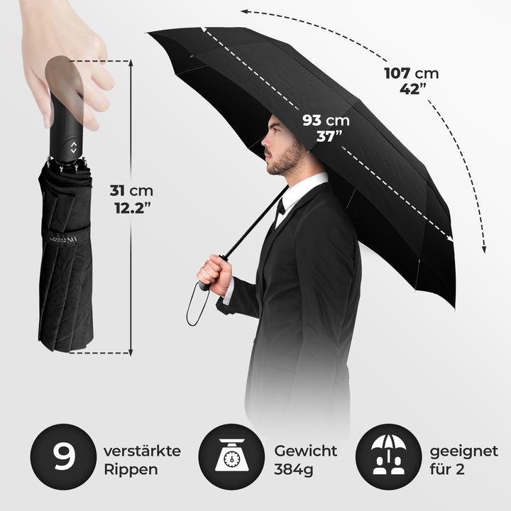 Produktbild Wilford & Sons Doppelt belüfteter Regenschirm, Schwarz