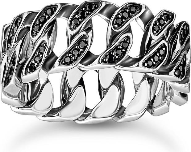 Thomas Sabo Ring Kettenglieder schwarze Steine breit Silber