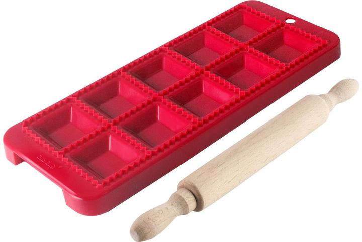 Immagine prodotto Ibili Stampo per ravioli + mattarello quadrato 30 x 12 cm Ideale per ravioli fatti in casa