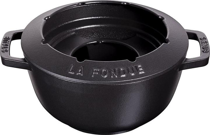 Actual product image Staub Fondue Set black with 2 handles, round. 20 cm (Cheese fondue, Chocolate fondue)