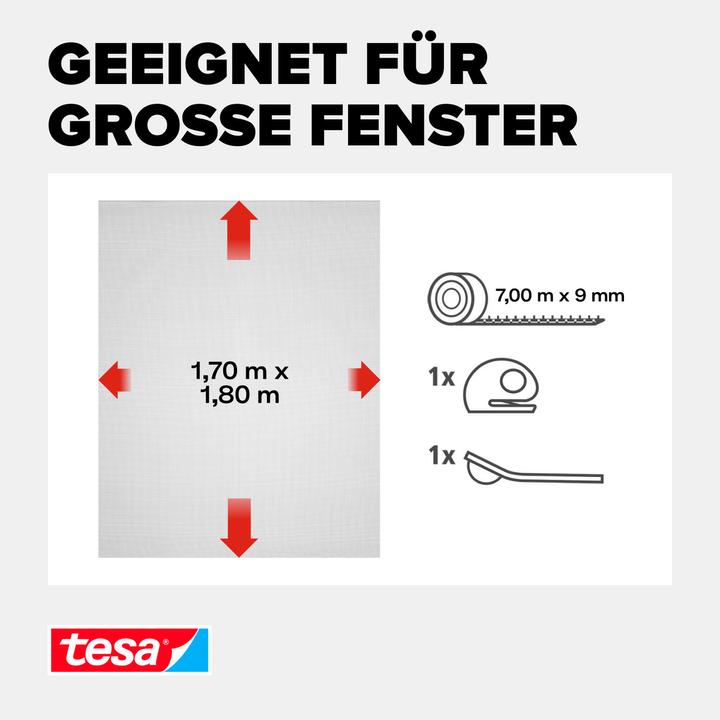 Produktbild tesa Insektenschutz COMFORT für Fenster, mit Klettband, selbstklebend, ohne Bohren (170 x 180 cm)