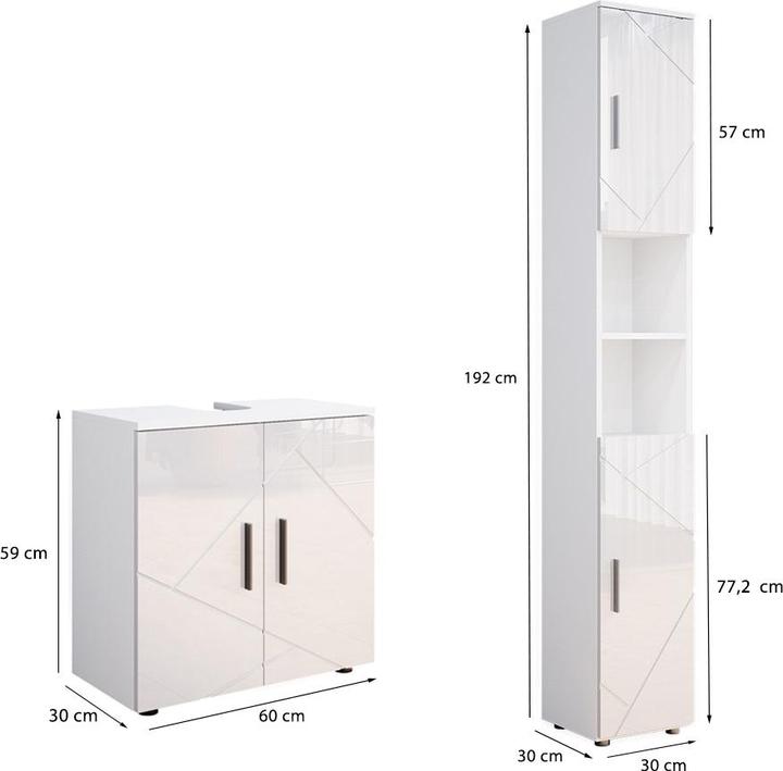 Produktbild Vichy Badezimmermöbel-Set Irma, Weiss Hochglanz/Weiss, 2 Teile, mit Hochschrank