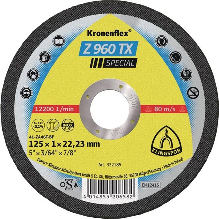 Klingspor Disco da taglio Z 960 TX D125x1mm diritto INOX foro 22,23 mm