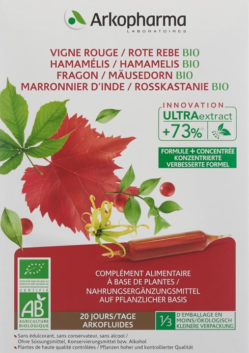 Actual product image Arkopharma Arkofluide Bio Rote Rebe Hamamelis Mäusedorn Rosskastanie (20 Piece, Ampoule, 367 g)