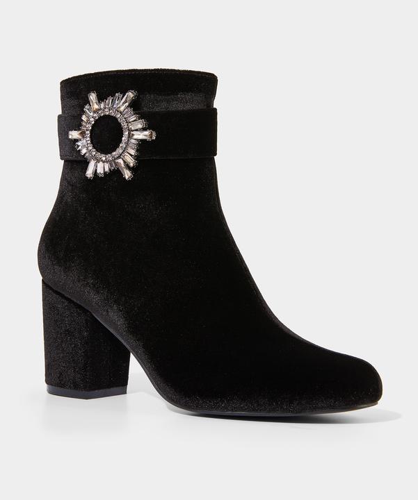 Actual product image Joe Browns Velvet Diamanté Buckle Chunky Ankle Boots (39)