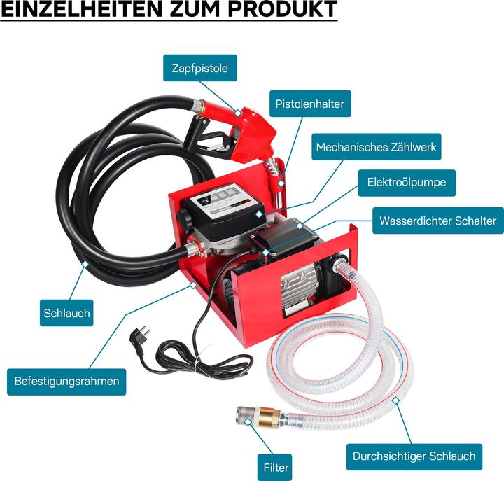 Image du produit Wiltec Pompe à Fuel Gasoil bio Autoaspirante 230V/750W 80l/min Pistolet Auto.