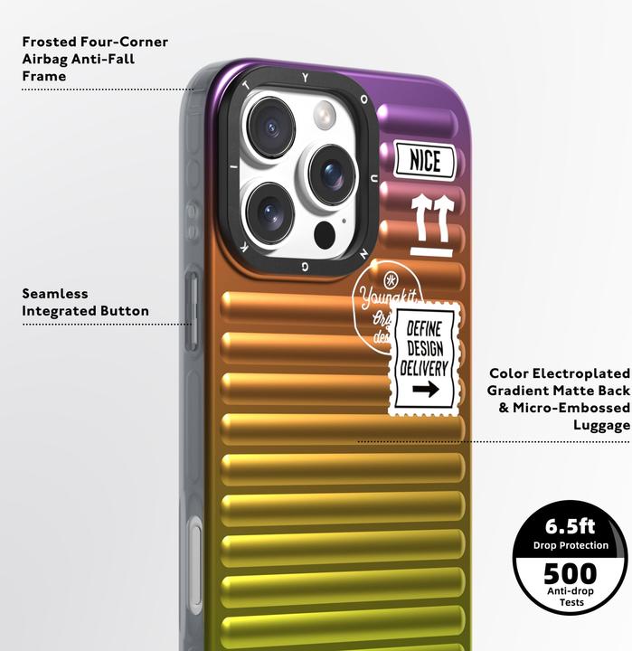 Immagine prodotto Youngkit Copertina Glow ispirata al bagaglio /viola (Apple iPhone 16 Pro Max)