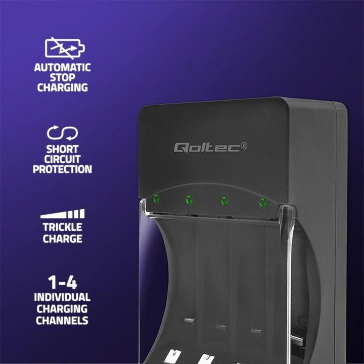 Actual product image Qoltec 50653 Battery charger for Ni-MH type R03/AAA R6/AA (1 pcs., AAA, AA, 3000 mAh)