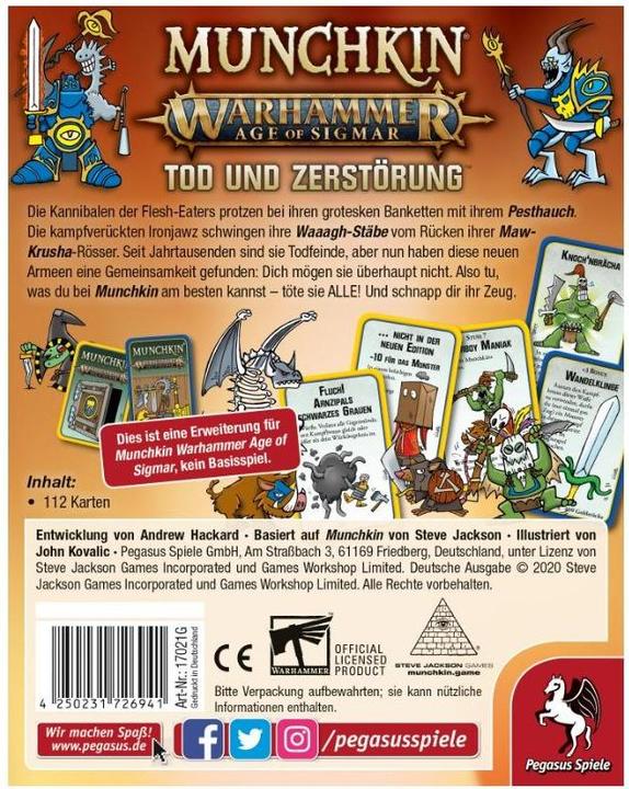 Actual product image Pegasus 17021G - Munchkin Warhammer: Age of Sigmar - Death and Destruction Expansion (UK Edition) (German)