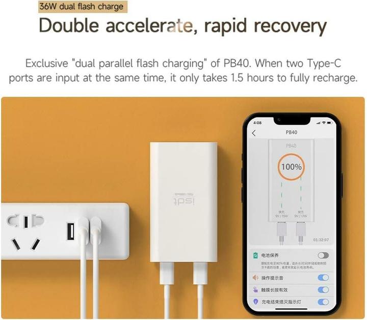 Produktbild Isdt Powerbank PB40 40 Wh, 2x USB-C 18W (3700 mAh, 18 W, 40 Wh)