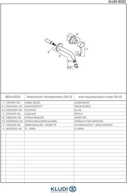 Produktbild Kludi BOZZ Zweiloch Waschtischarmatur, Auslauf 18 cm