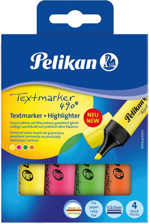 Produktbild Pelikan Textmarker 490 (Neonorange, Neongelb, Neonpink, Neongrün, 5 mm, 4 x)