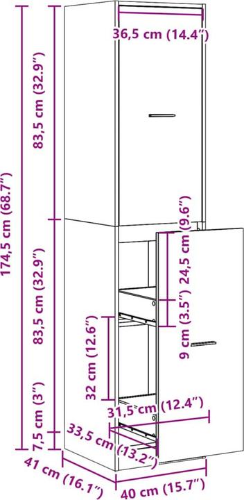 Immagine prodotto VidaXL Dispensa estraibile Mobile alto Mobile multiuso Rovere Sonoma
