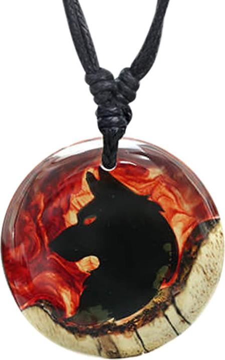 Produktbild Star Piercing Halskette schwarz Anhänger Wolf in Flammen Epoxy rot aus Tamarind Holz (Organisch, ohne Messing)